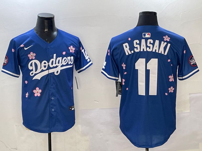 Men Los Angeles Dodgers #11 R.Sasaki Blue Sakura Edition 2025 Nike MLB Jersey style 9